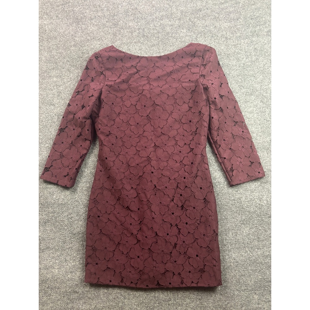 Diane von Furstenberg Sarita Lace Dress Womens 10 Burgundy 3/4 Sleeve Silk Blend